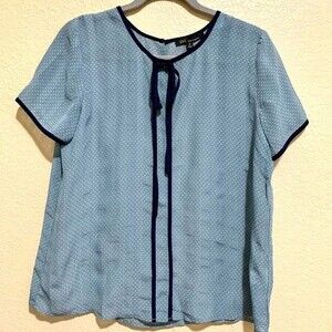 Kaii Los Angeles Blue blouse women short sleeve sheer top size M
